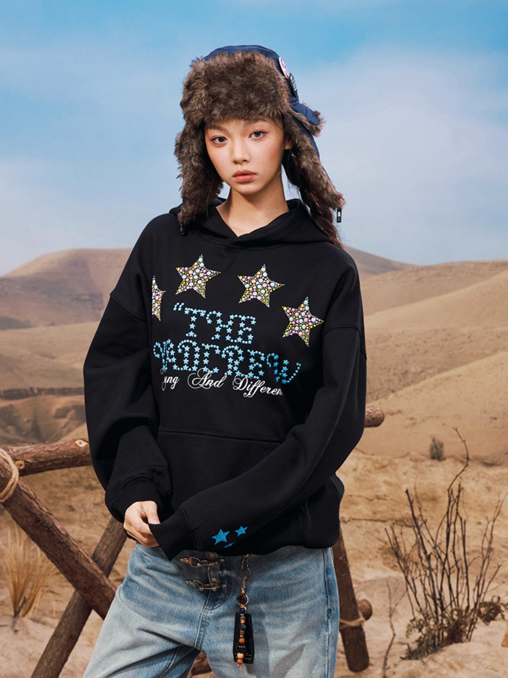 YADcrew Colorful Hot Bead Star Hoodie