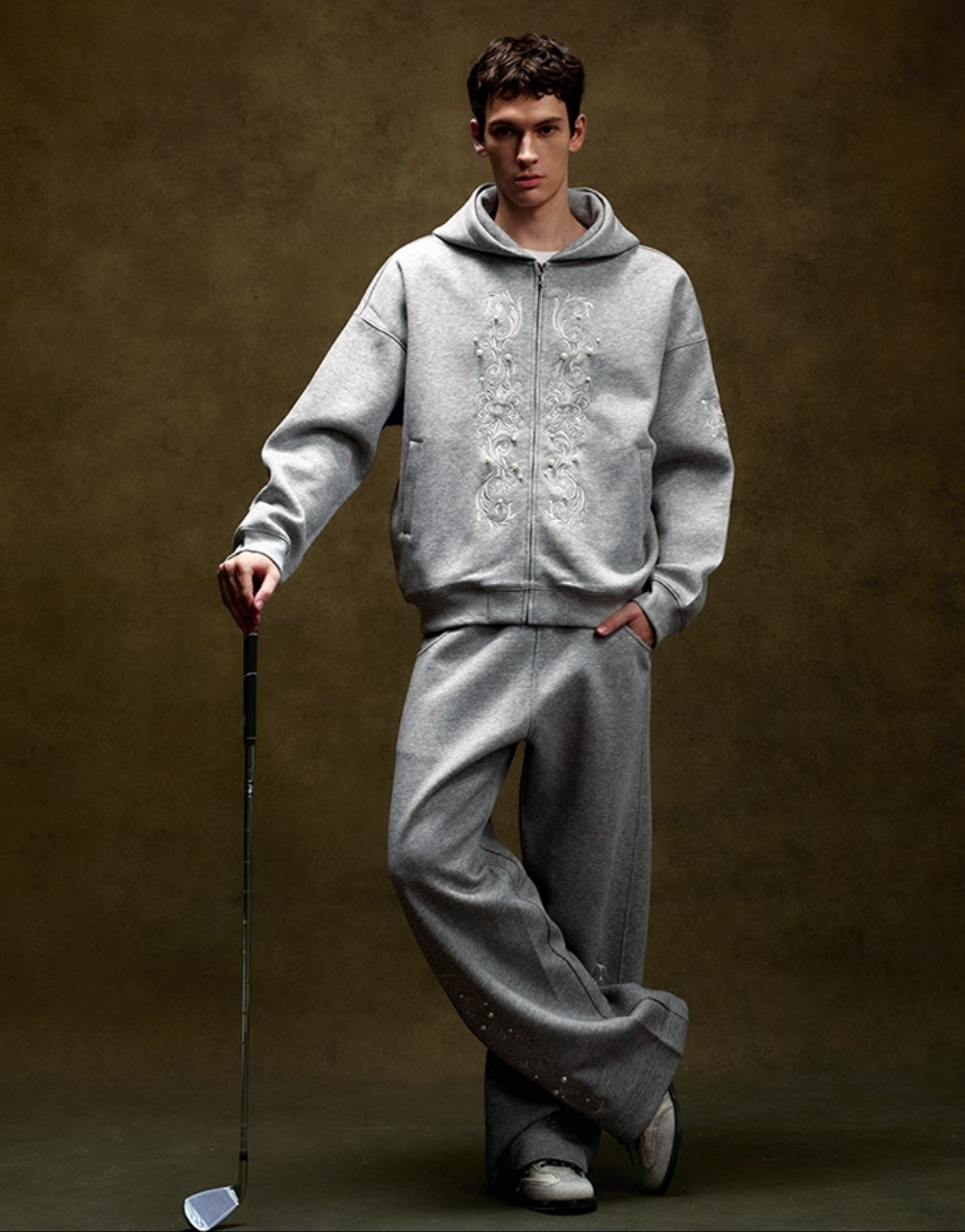 YADcrew Pearl Embroidery Zip Up Hoodie