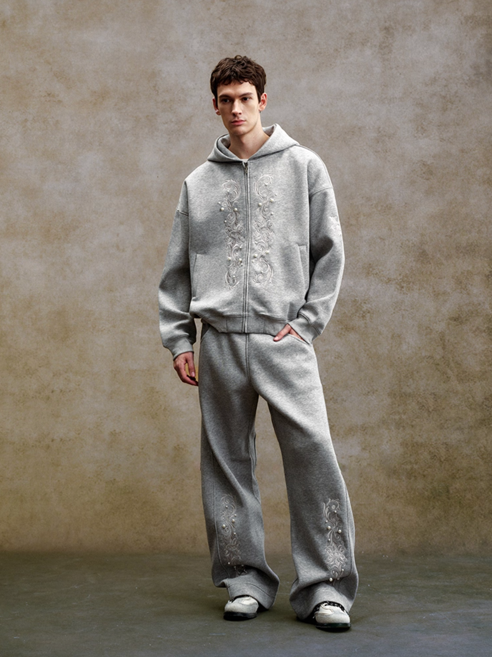YADcrew Pearl Embroidery Zip Up Hoodie