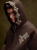 YADcrew Colorful Gemstone Pearl Mesh Zip Up Hoodie