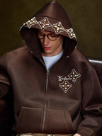 YADcrew Colorful Gemstone Pearl Mesh Zip Up Hoodie