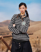 YADcrew Sequin Cross Flower Wave Pattern Knit Sweater