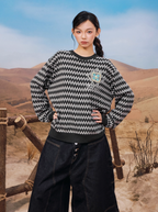 YADcrew Sequin Cross Flower Wave Pattern Knit Sweater