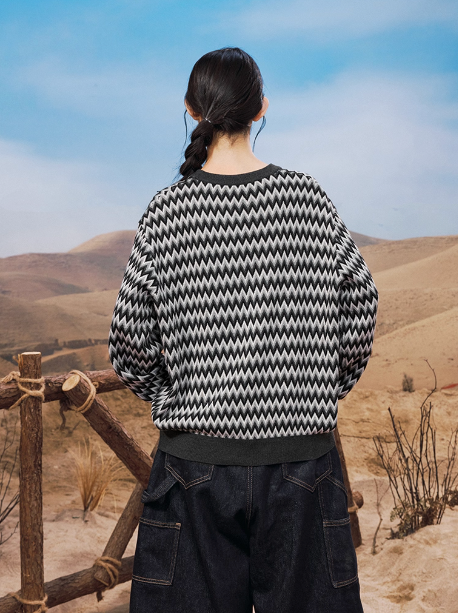 YADcrew Sequin Cross Flower Wave Pattern Knit Sweater