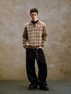YADcrew Pearl Logo Embroidery Plaid Polo Knit Sweater