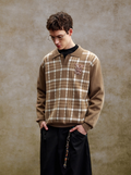 YADcrew Pearl Logo Embroidery Plaid Polo Knit Sweater