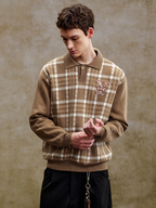 YADcrew Pearl Logo Embroidery Plaid Polo Knit Sweater