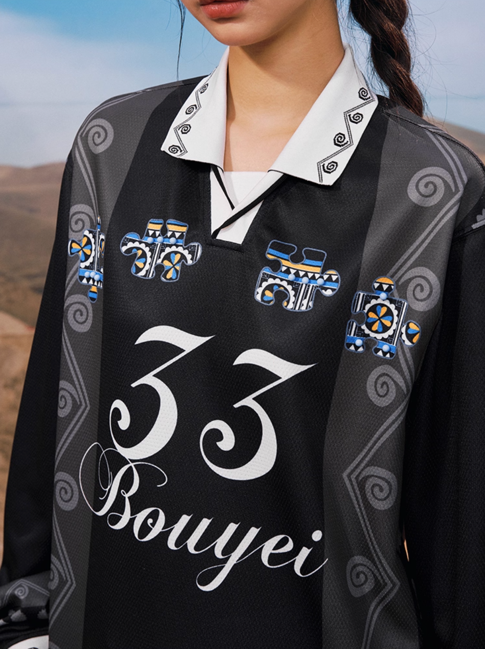 YADcrew Ethnic Puzzle Long Sleeve Polo Soccer Jersey