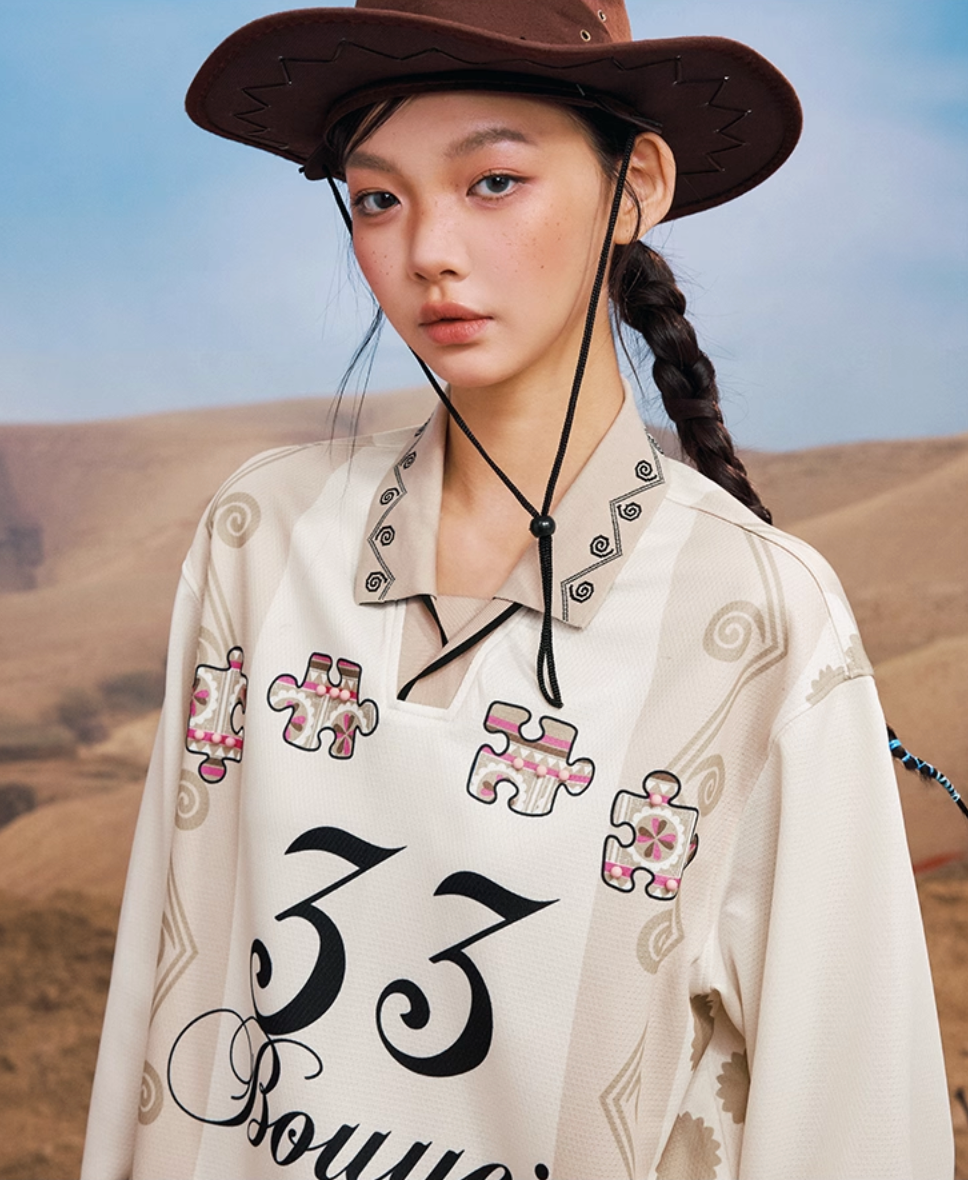 YADcrew Ethnic Puzzle Long Sleeve Polo Soccer Jersey
