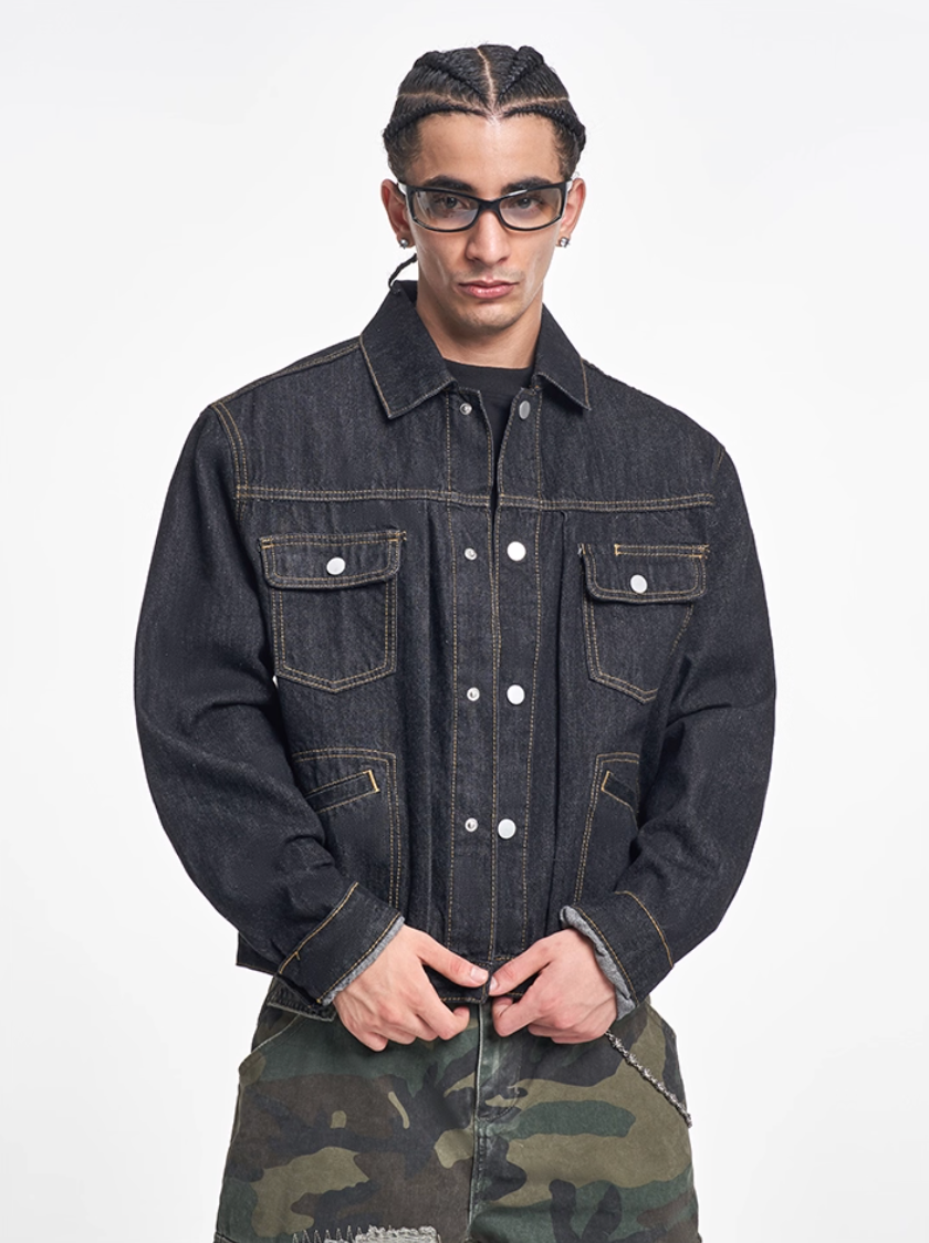 F3F Select Orange Stitching Black Denim Jacket