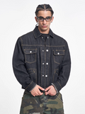 F3F Select Orange Stitching Black Denim Jacket