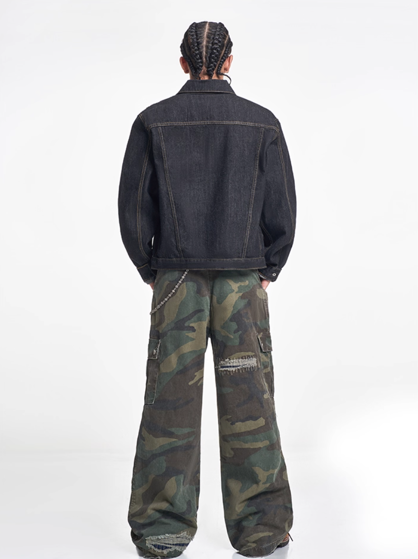 F3F Select Orange Stitching Black Denim Jacket