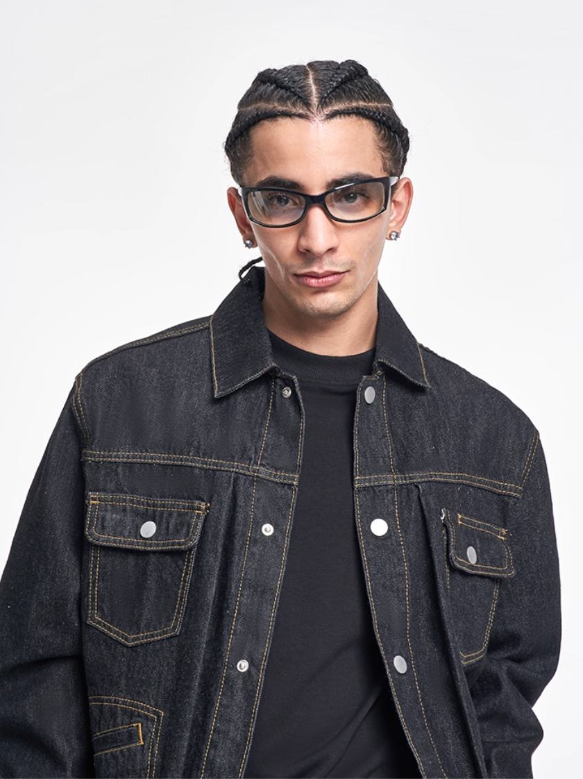 F3F Select Orange Stitching Black Denim Jacket