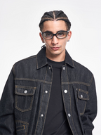 F3F Select Orange Stitching Black Denim Jacket