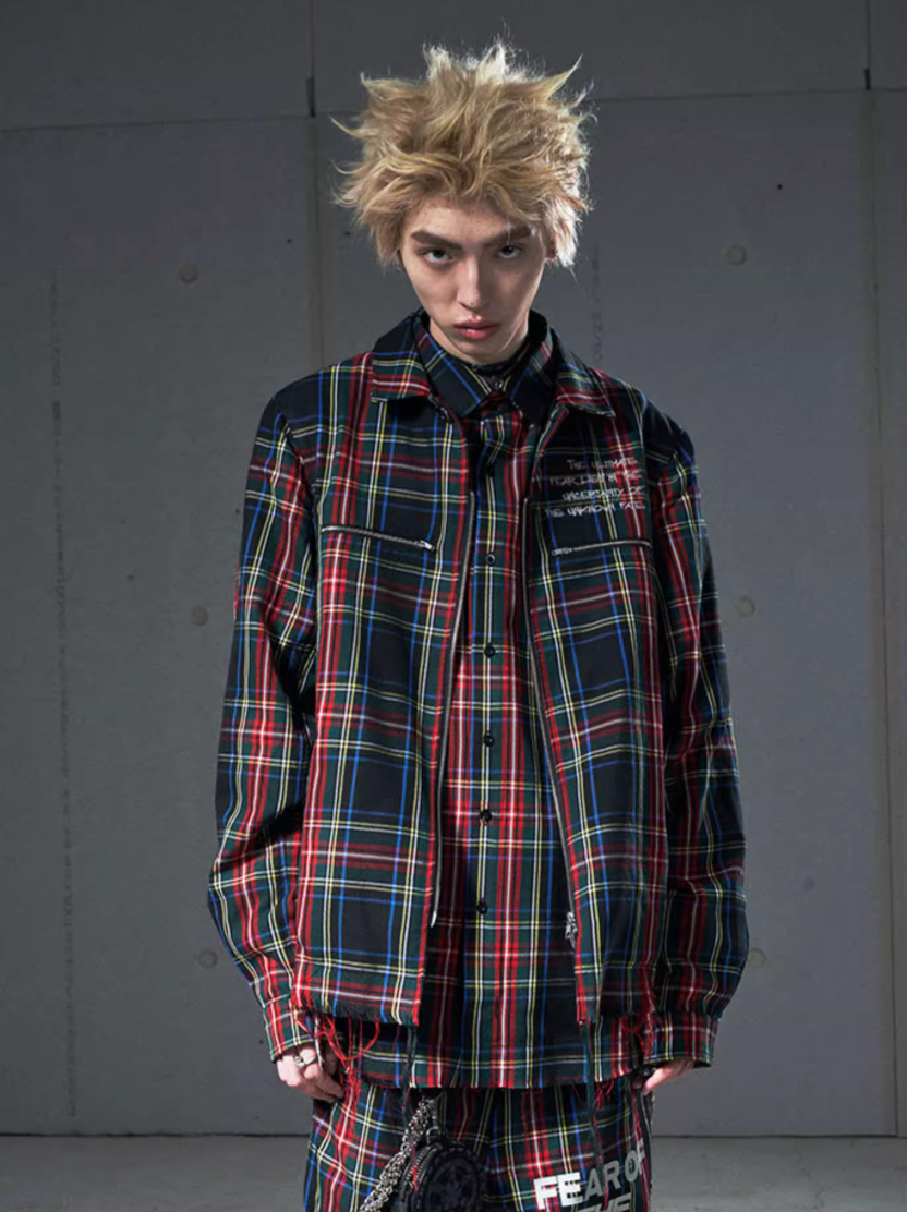 VENTUREK Tartan Check Embroidered Fringe Jacket