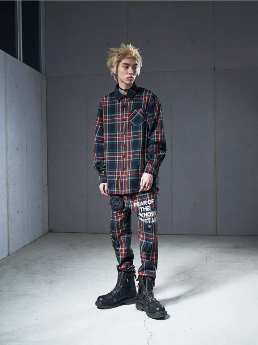 VENTUREK Tartan Check Patch Print Long Sleeve Shirt