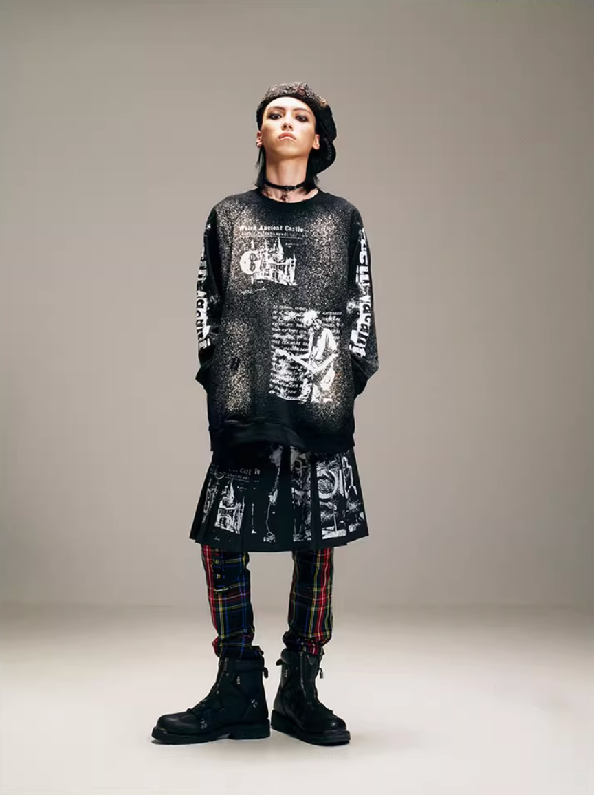 VENTUREK Graffiti Letter Dot Spray Print Sweatshirt