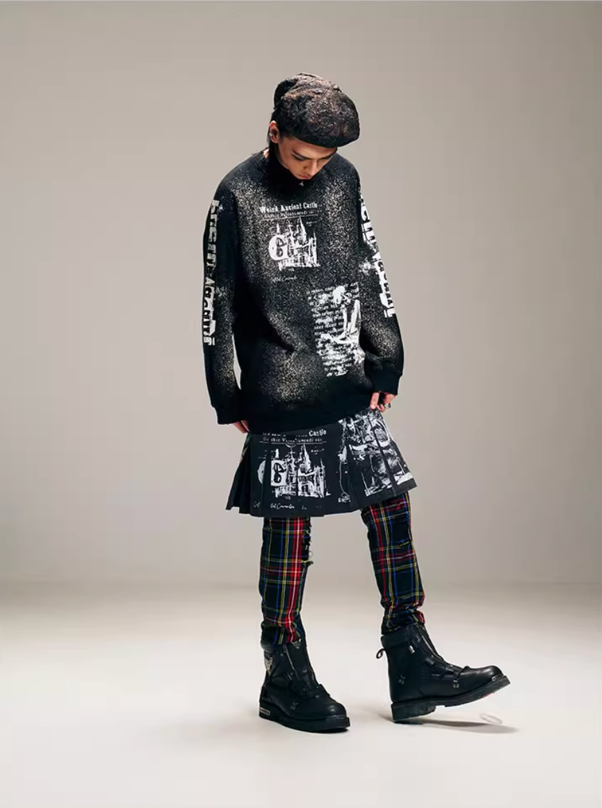 VENTUREK Graffiti Letter Dot Spray Print Sweatshirt