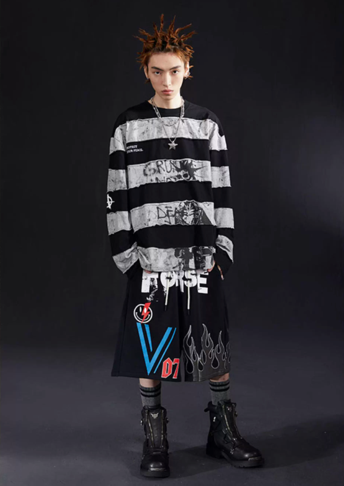 VENTUREK Black Gray Patchwork Long Sleeve Tee