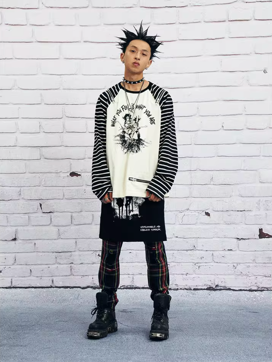 VENTUREK Multi Zipper Stripe Sleeve Raglan Long Sleeve Tee
