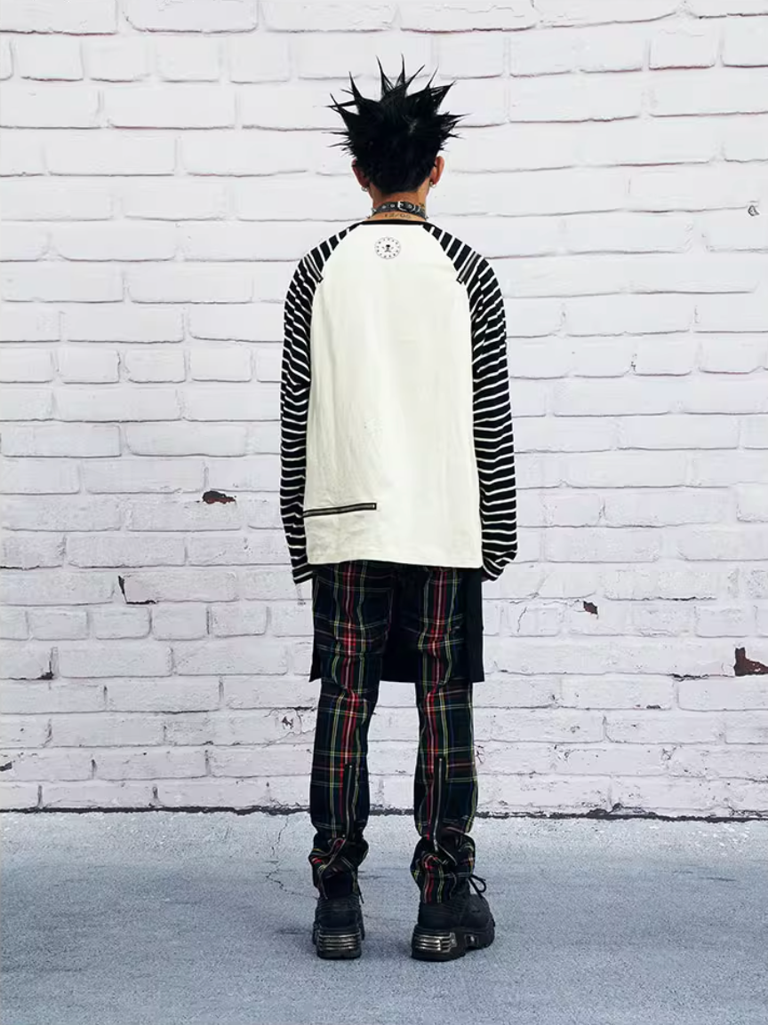 VENTUREK Multi Zipper Stripe Sleeve Raglan Long Sleeve Tee