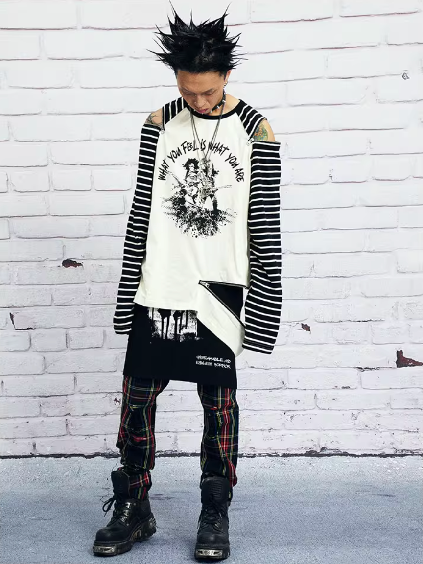 VENTUREK Multi Zipper Stripe Sleeve Raglan Long Sleeve Tee