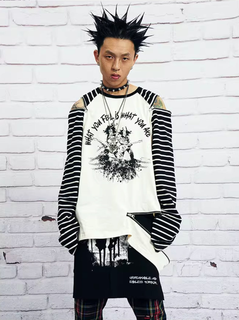 VENTUREK Multi Zipper Stripe Sleeve Raglan Long Sleeve Tee