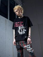 VENTUREK Double Layer Multi Zipper Destroyed Punk Rock Print Tee
