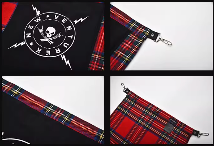 VENTUREK Red Tartan Check Punk Rock Bum Flap