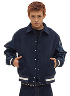 NOVACAM Navy Blue Short Basic Varsity Jacket