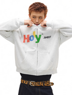 NOVACAM Vintage Monogram Print Zip Up Hoodie