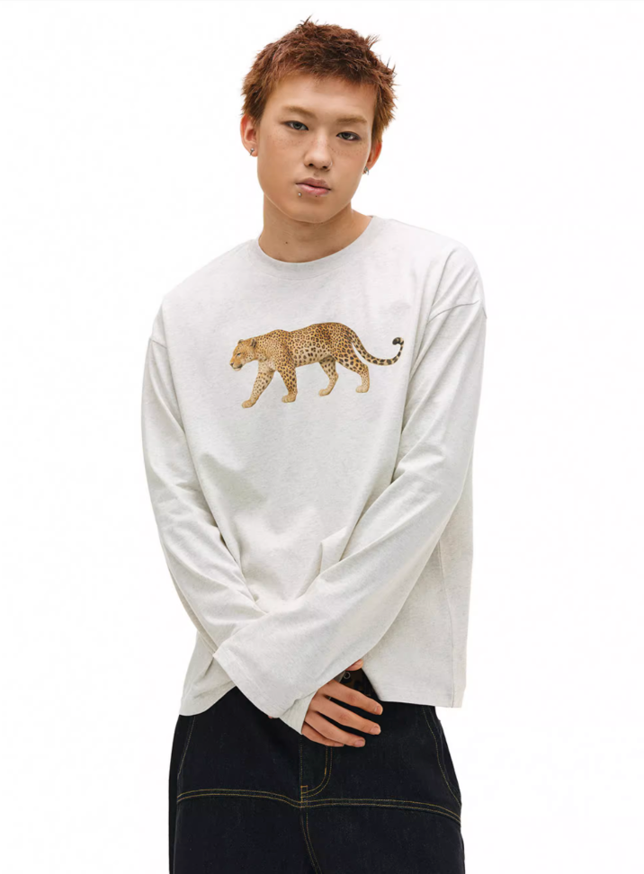 NOVACAM Leopard Digital Print Long Sleeve Tee