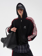 BLIND NO PLAN Striped Hooded Zip Up Sweatshirt Jacket
