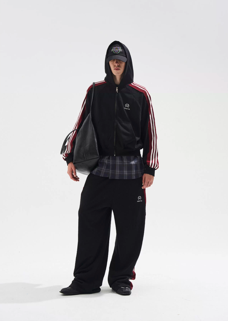 BLIND NO PLAN Striped Hooded Zip Up Sweatshirt Jacket