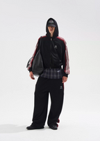 BLIND NO PLAN Striped Hooded Zip Up Sweatshirt Jacket