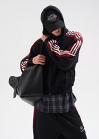 BLIND NO PLAN Striped Hooded Zip Up Sweatshirt Jacket