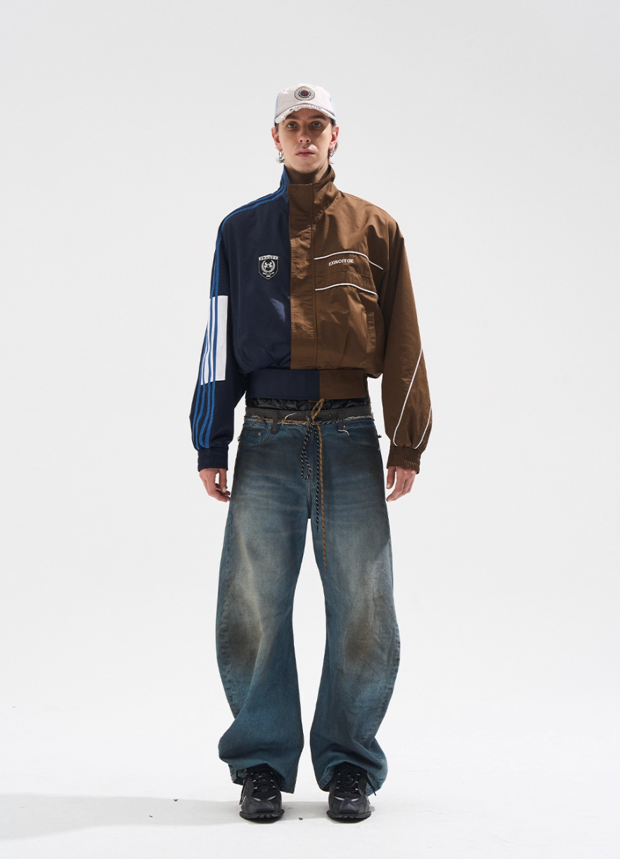 BLIND NO PLAN Color Clash Short Track Jacket