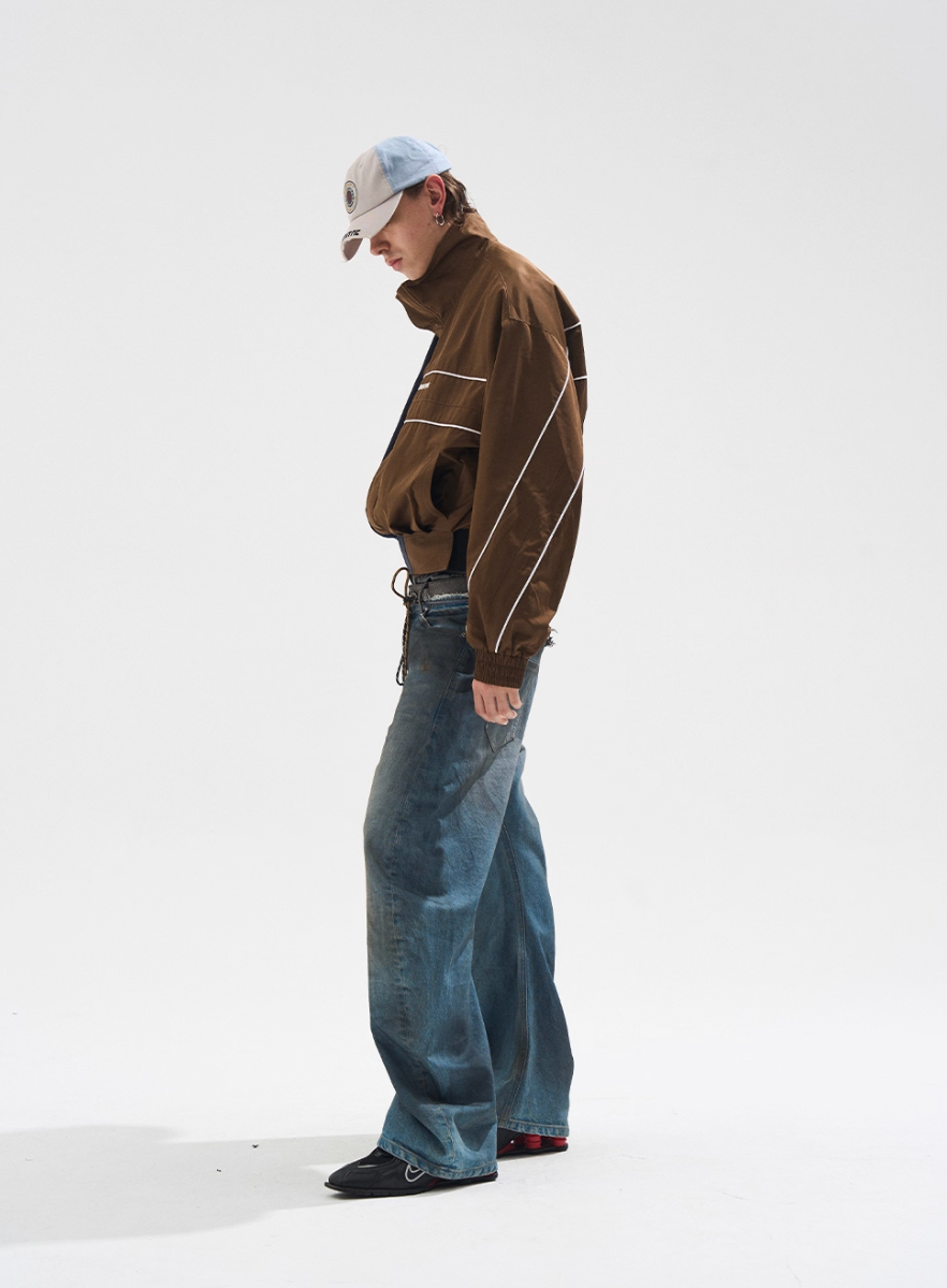 BLIND NO PLAN Color Clash Short Track Jacket