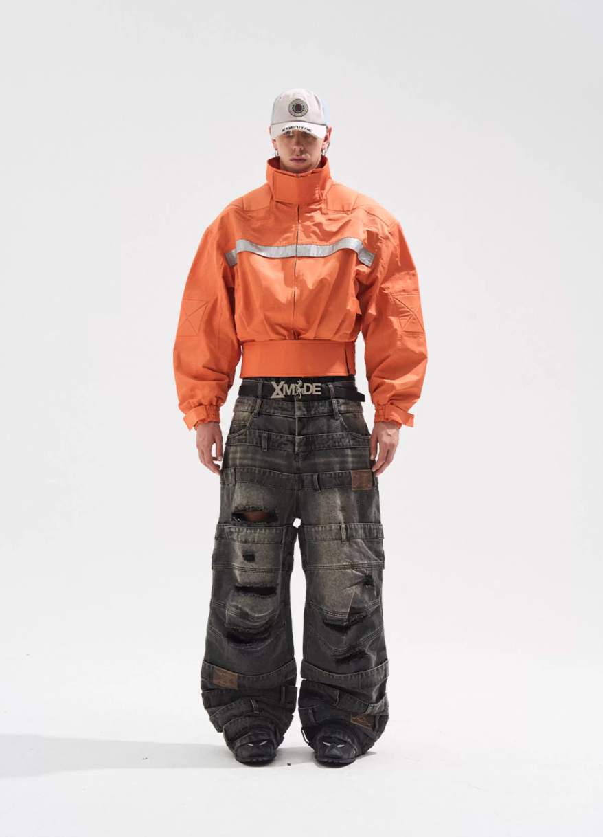 BLIND NO PLAN Reflective Stripes Short Jacket