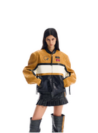 BLIND NO PLAN Color Block Short Racing Leather Jacket
