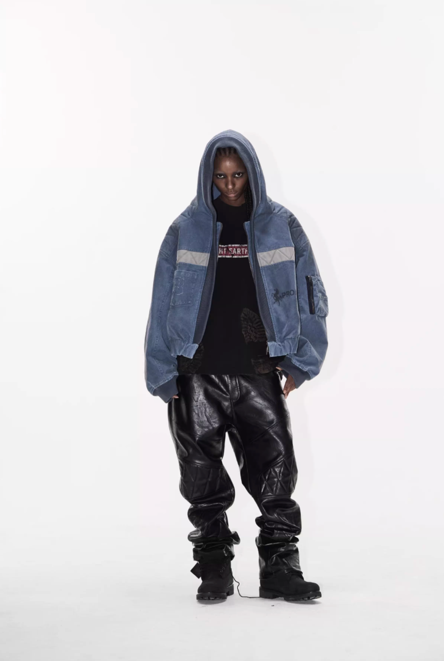 BLIND NO PLAN Washed Distressed MA-1 Work Jacket