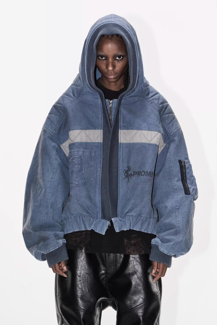 BLIND NO PLAN Washed Distressed MA-1 Work Jacket