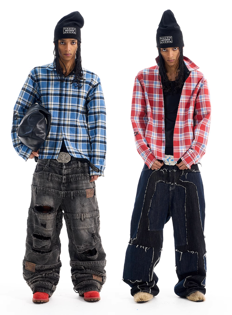 BLIND NO PLAN Reversible Plaid Long Sleeve Shirt Jacket