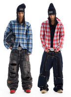 BLIND NO PLAN Reversible Plaid Long Sleeve Shirt Jacket
