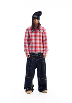 BLIND NO PLAN Reversible Plaid Long Sleeve Shirt Jacket