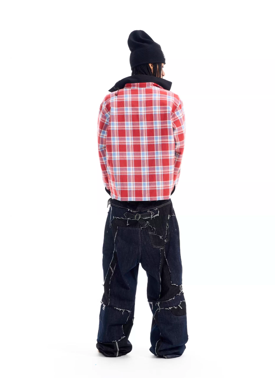 BLIND NO PLAN Reversible Plaid Long Sleeve Shirt Jacket