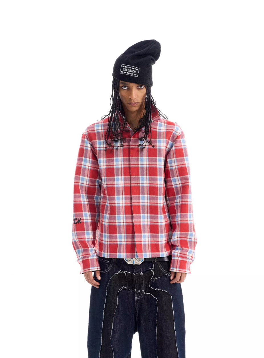 BLIND NO PLAN Reversible Plaid Long Sleeve Shirt Jacket