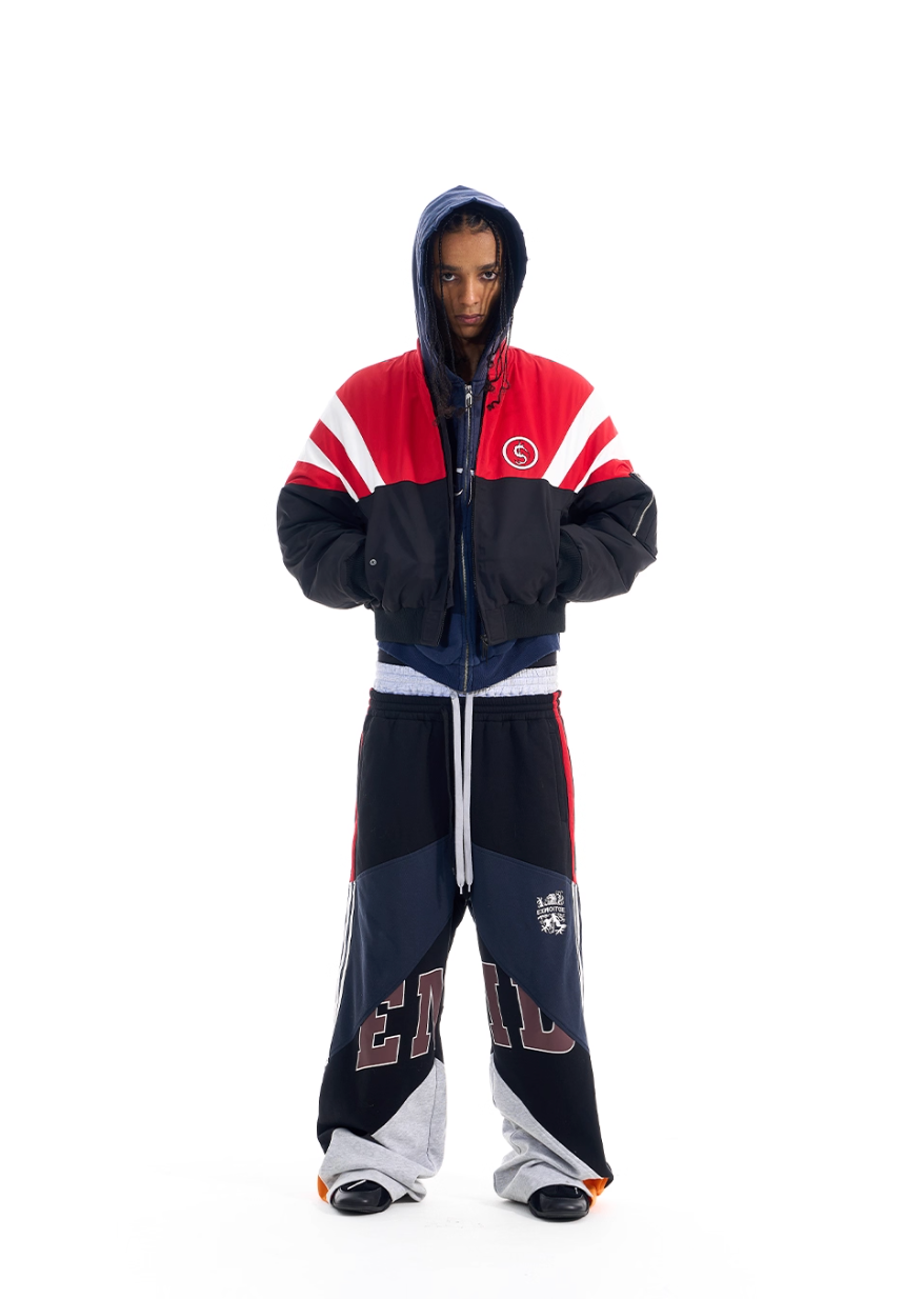 BLIND NO PLAN Contrast Color Sports Bomber Jacket