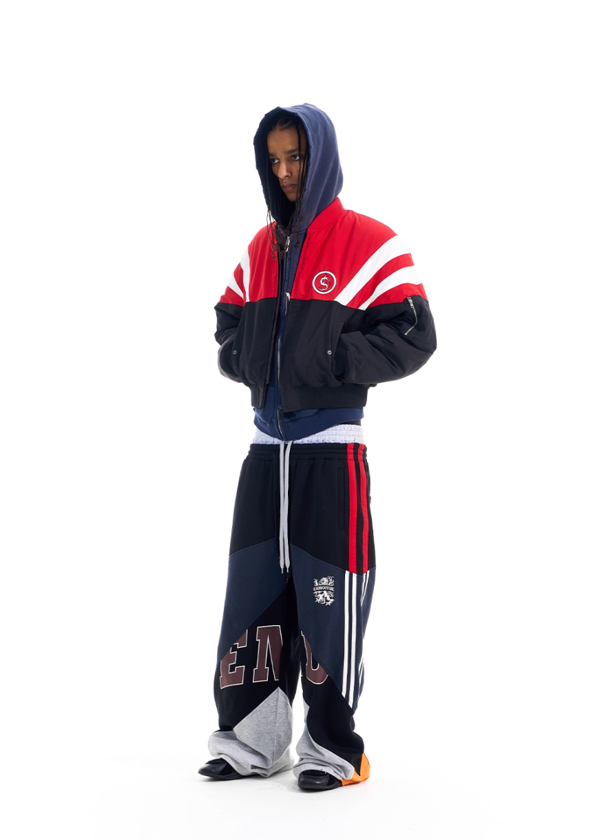 BLIND NO PLAN Contrast Color Sports Bomber Jacket