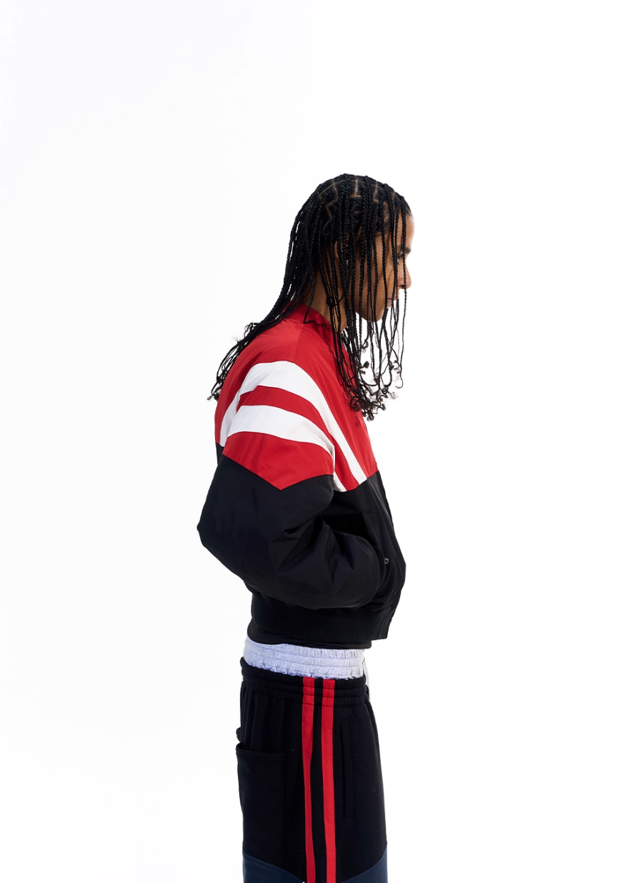 BLIND NO PLAN Contrast Color Sports Bomber Jacket